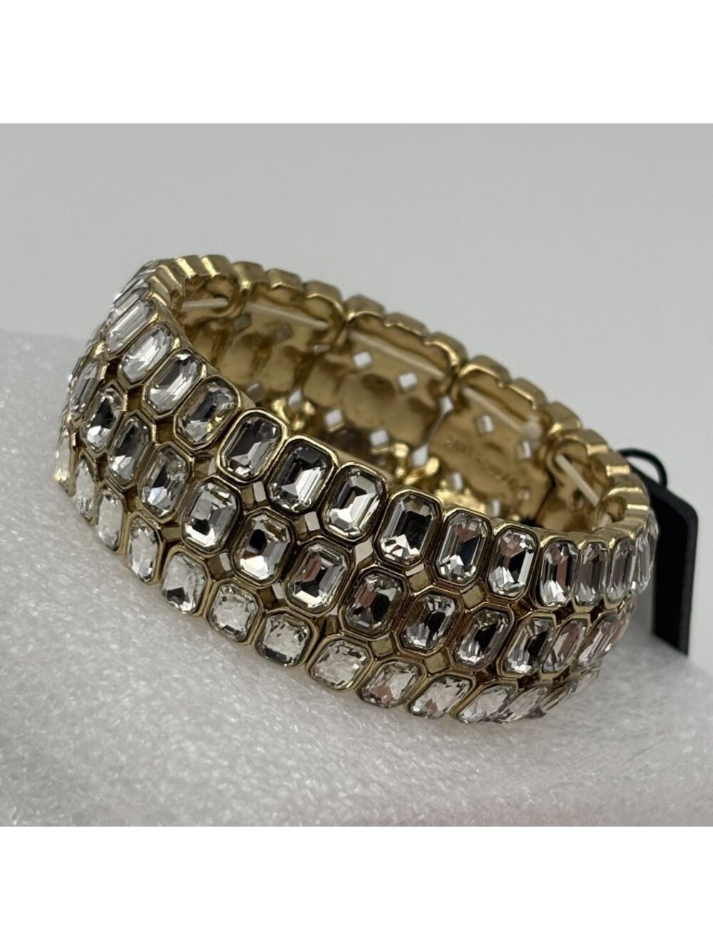 NWT Ann Taylor Oval Crystal Stretch Bracelet Gold Tone Metal Classic Bling Party